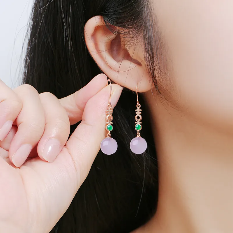 CENTURY&KINDLE Chalcedony Jade Earrings Women's-5