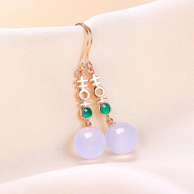 CENTURY&KINDLE Chalcedony Jade Earrings Women's-1