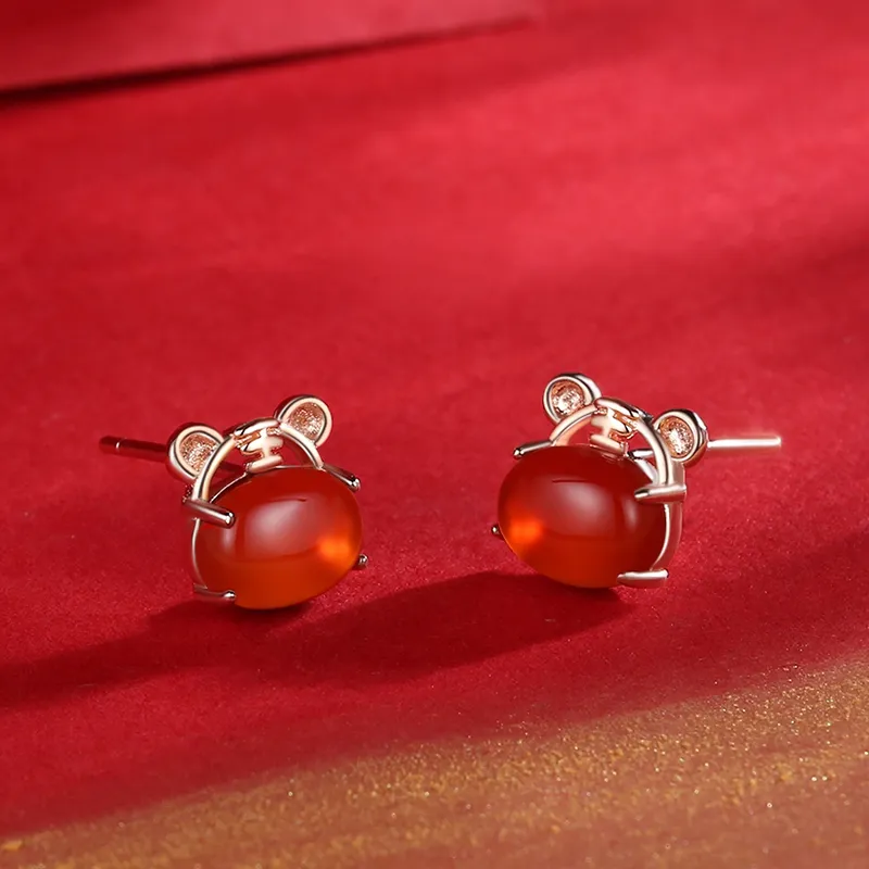 CENTURY&KINDLE Agate Stud Earrings Women's-3