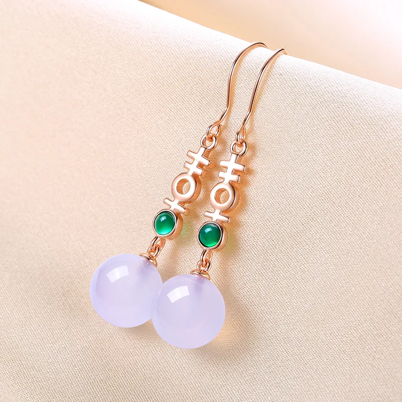 CENTURY&KINDLE Chalcedony Jade Earrings Women's-4