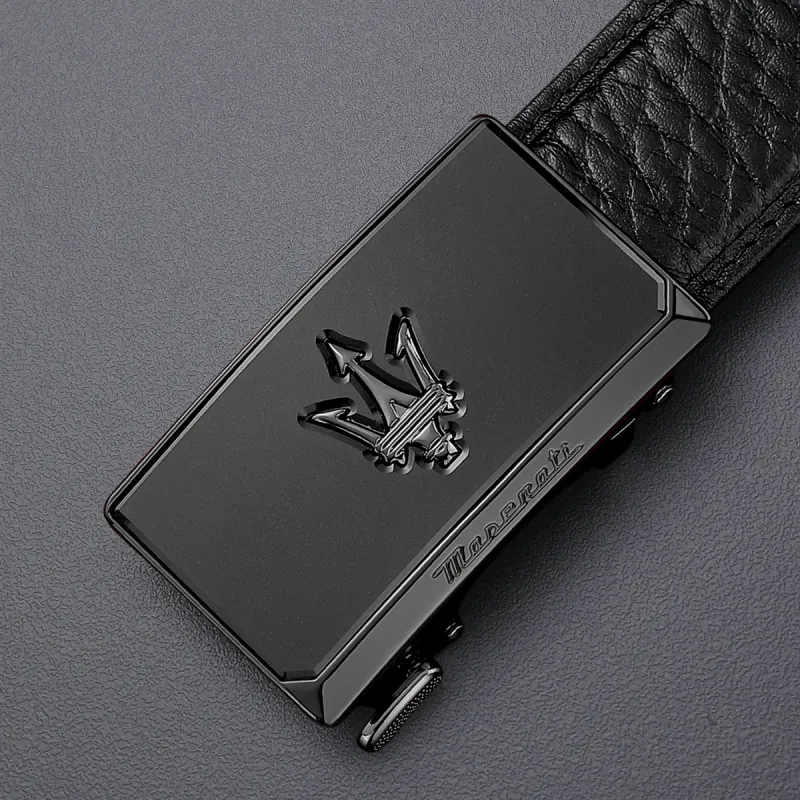 Maserati Cow Leather Belts Men's Black Width  3.5cm-5