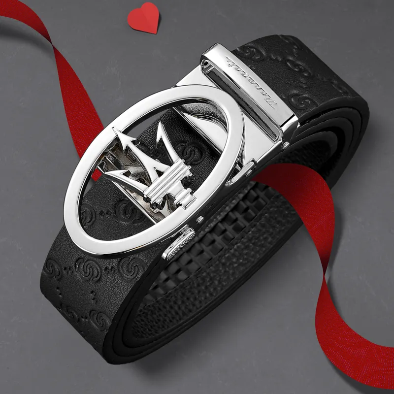 Maserati Cow Leather Belt Men's Width 3.5cm-5