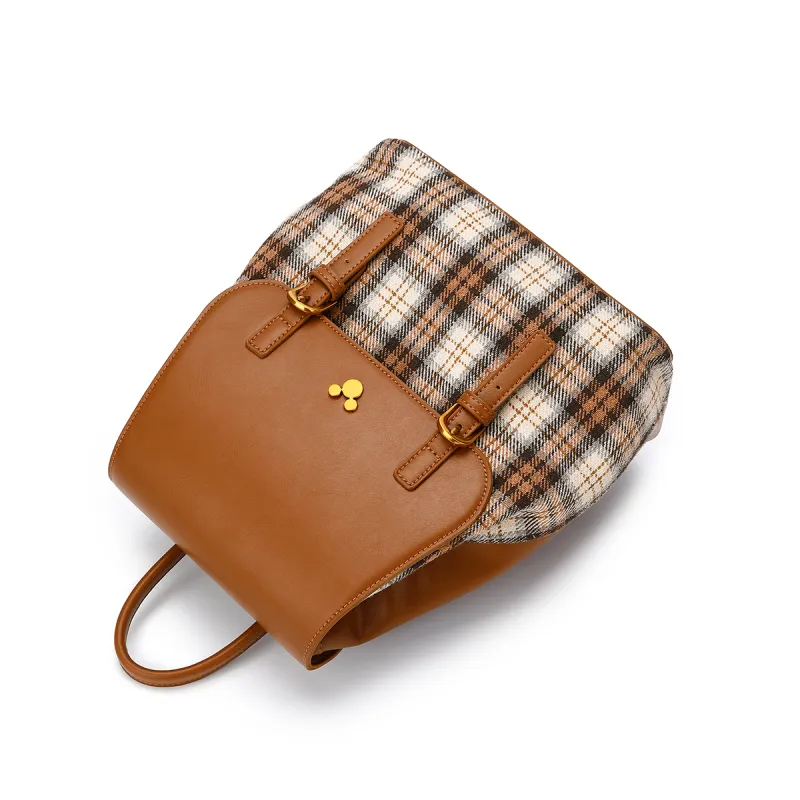 Disney Synthetic Leather Patchwork Fabric Backpack Regular Women's Brown-3