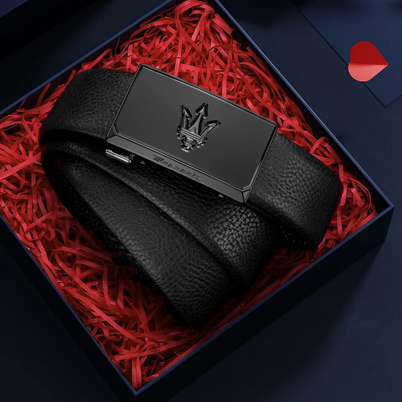 Maserati Cow Leather Belts Men's Black Width  3.5cm-6