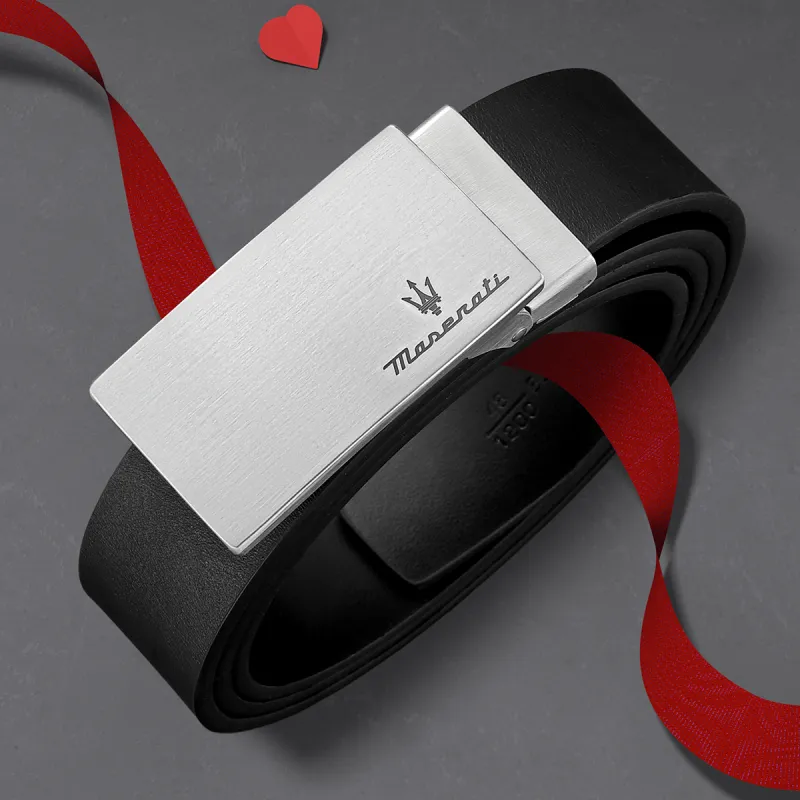 Maserati Cow Leather Belts Men's Black Width 3.4cm-3