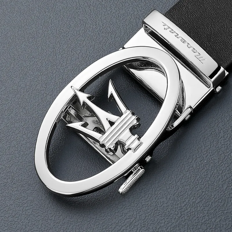 Maserati Cow Split Leather Belts Men's Black Width 3.5CM-6