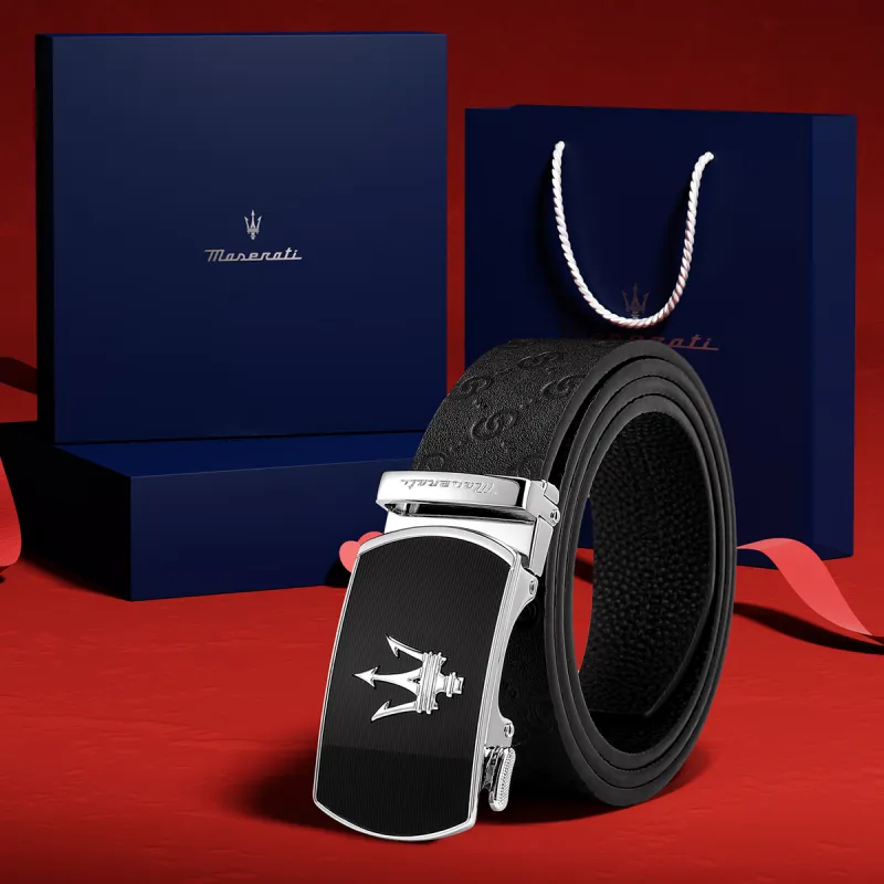 Maserati Cow Leather Belt/Belt Men's Black Width 3.5cm-1