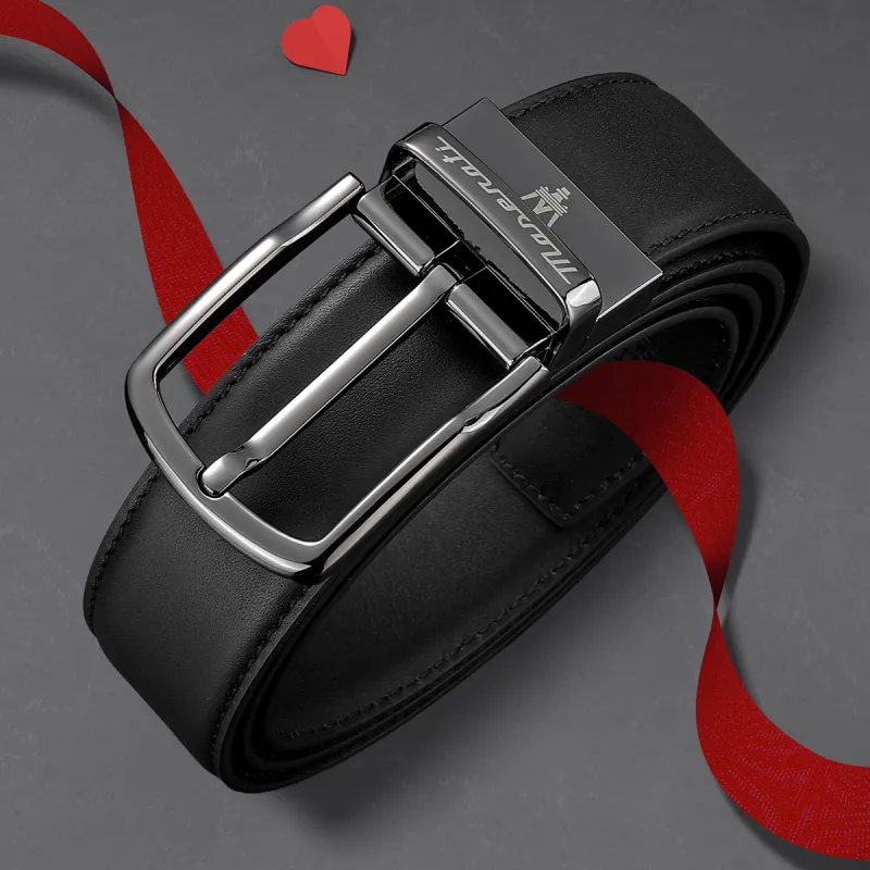 Maserati Cow Leather Belts Men's Black Width 3.4cm-6