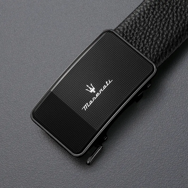 Maserati Top Grain Cow Leather Belt Men's Black Width 3.5cm-5
