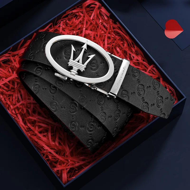 Maserati Cow Leather Belt Men's Width 3.5cm-4