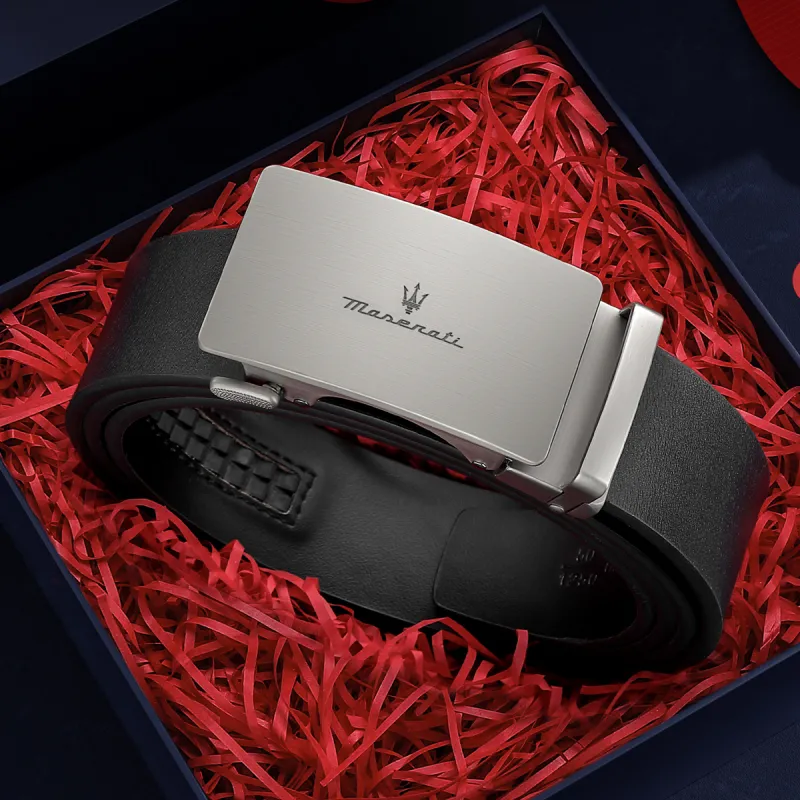 Maserati Cow Split Leather Belts Men's Black 3.5cm-1