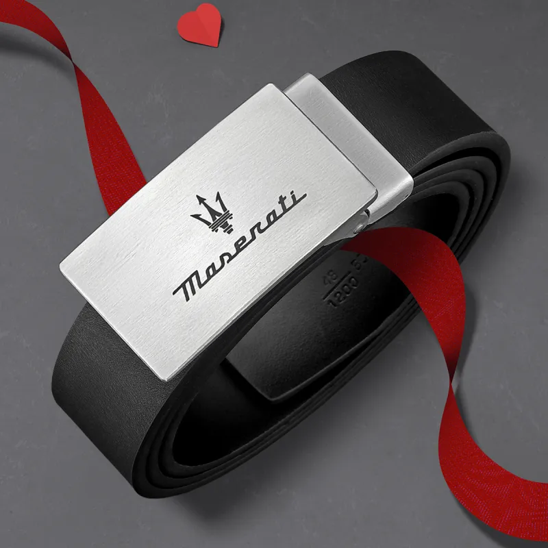 Maserati Cow Leather Belts Men's Black Width 3.4cm-5