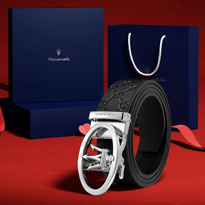 Maserati Cow Leather Belt Men's Width 3.5cm-2