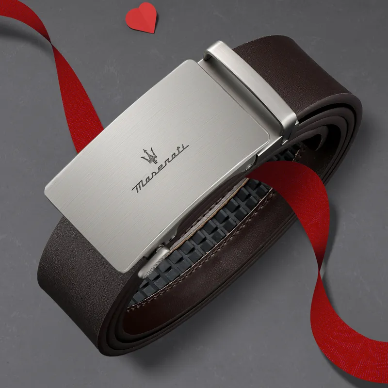 Maserati Cow Split Leather Belts Men's Coffee Width  3.5cm-3