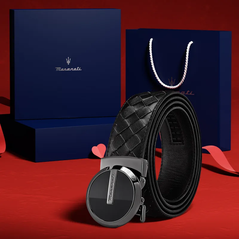 Maserati Cow Leather Belts Men's Black Width  3.5cm-1