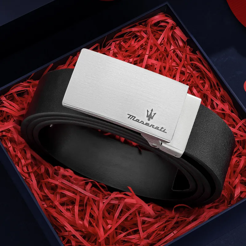 Maserati Cow Leather Belts Men's Black Width 3.4cm-2