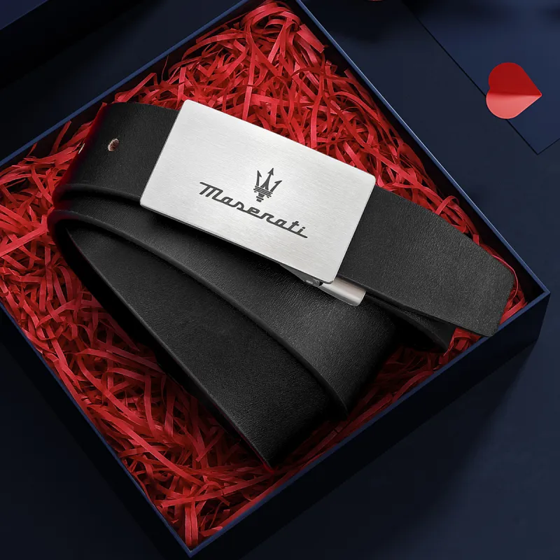 Maserati Cow Leather Belts Men's Black Width 3.4cm-2