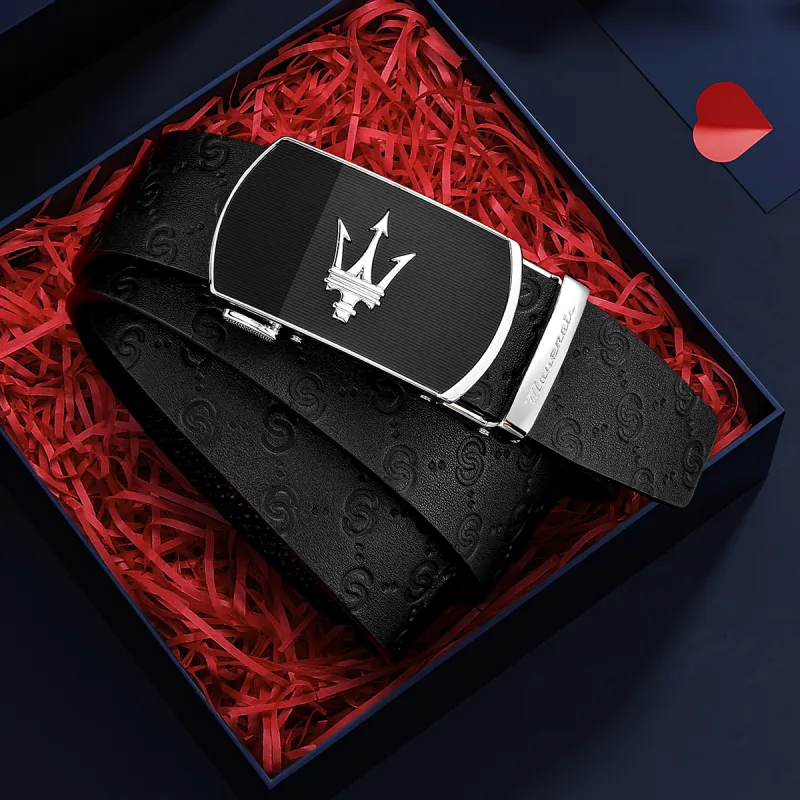 Maserati Cow Leather Belt/Belt Men's Black Width 3.5cm-3