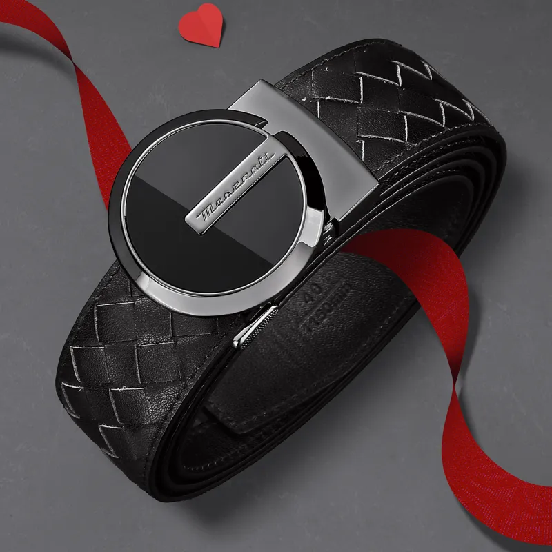 Maserati Cow Leather Belts Men's Black Width  3.5cm-4