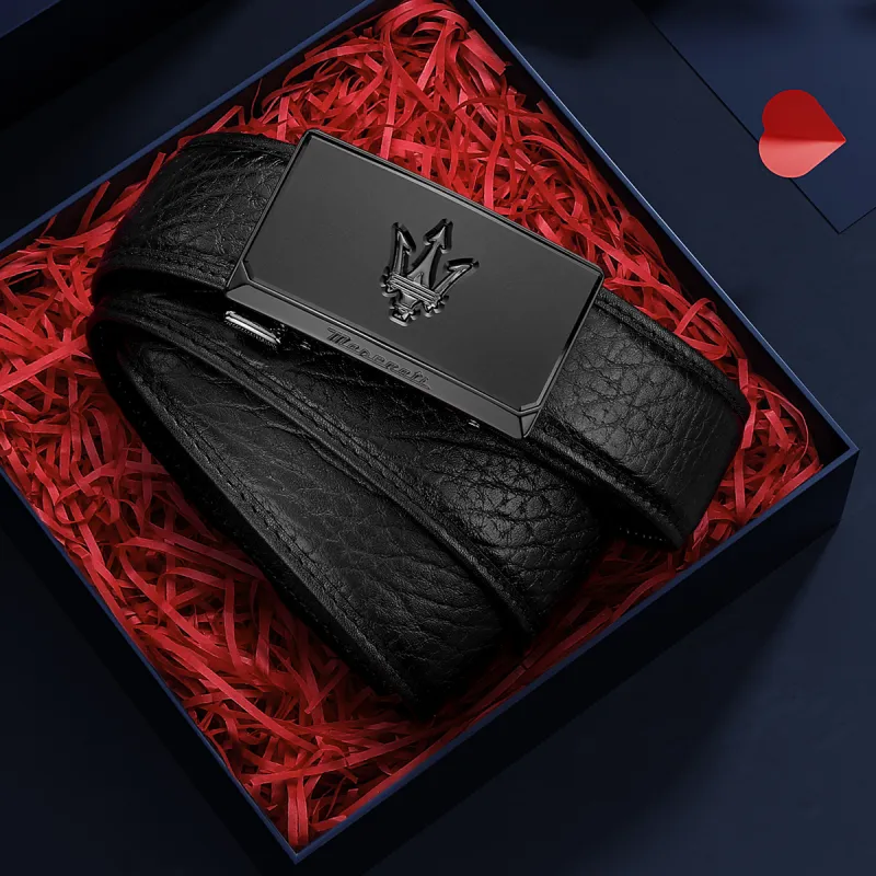 Maserati Cow Leather Belts Men's Black Width  3.5cm-3