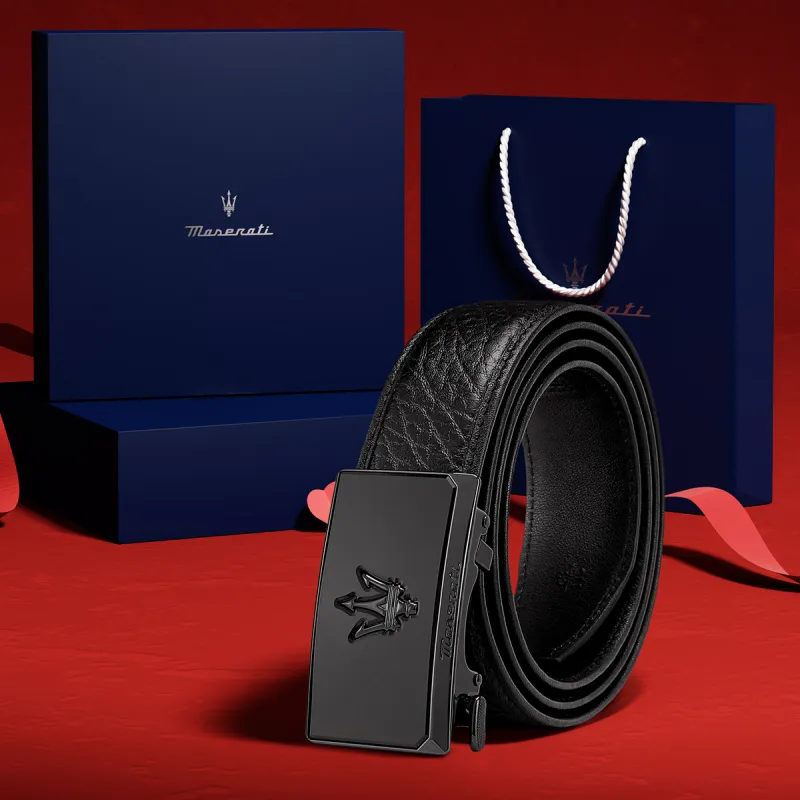 Maserati Cow Leather Belts Men's Black Width  3.5cm-1