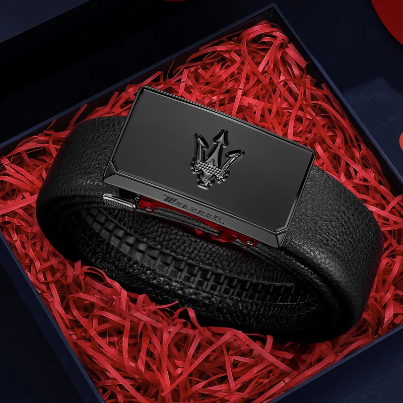 Maserati Cow Leather Belts Men's Black Width  3.5cm-2