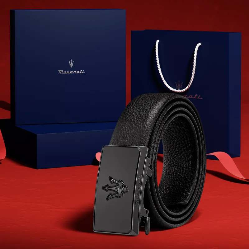 Maserati Cow Leather Belts Men's Black Width  3.5cm-1