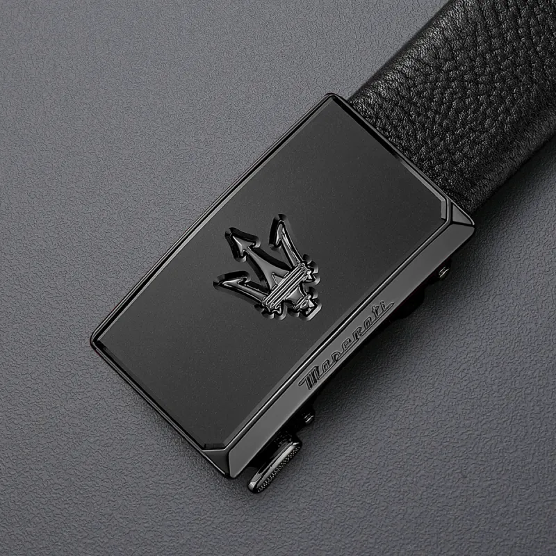 Maserati Cow Leather Belts Men's Black Width  3.5cm-4