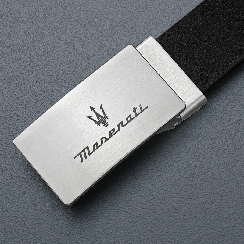 Maserati Cow Leather Belts Men's Black Width 3.4cm-6