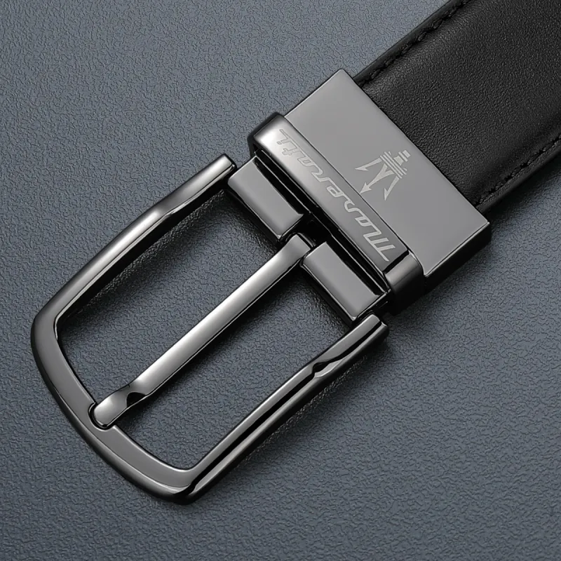 Maserati Cow Leather Belts Men's Black Width 3.4cm-5