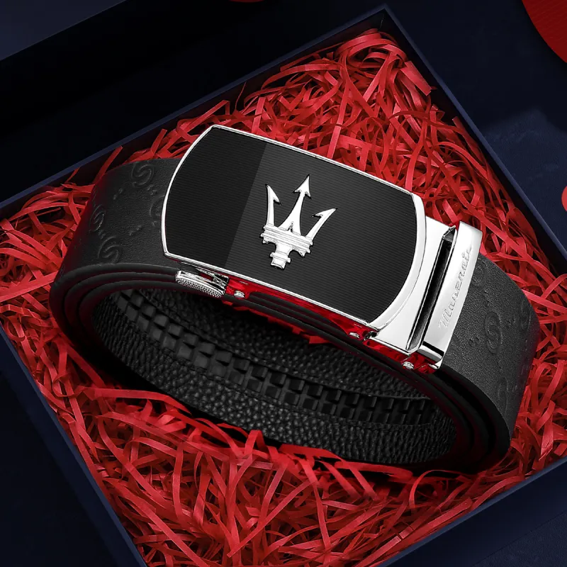Maserati Cow Leather Belt/Belt Men's Black Width 3.5cm-2
