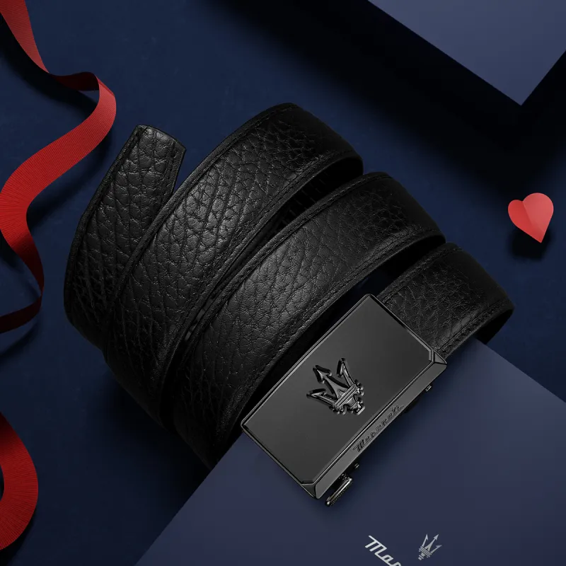 Maserati Cow Leather Belts Men's Black Width  3.5cm-6