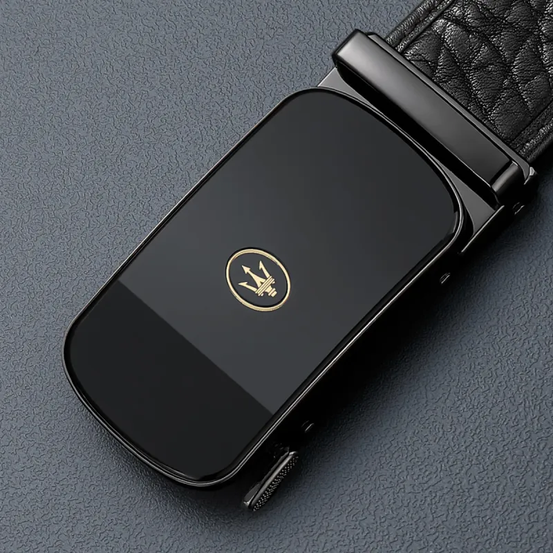 Maserati Imported Buffalo Leather Belts Men's Black Width 3.4cm-5