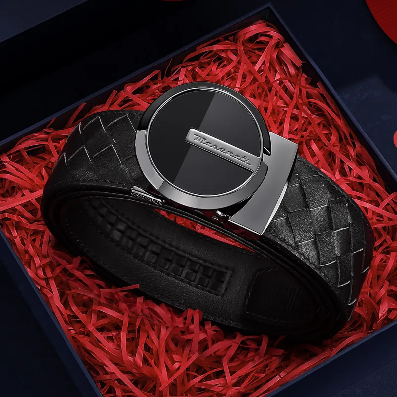 Maserati Cow Leather Belts Men's Black Width  3.5cm-2