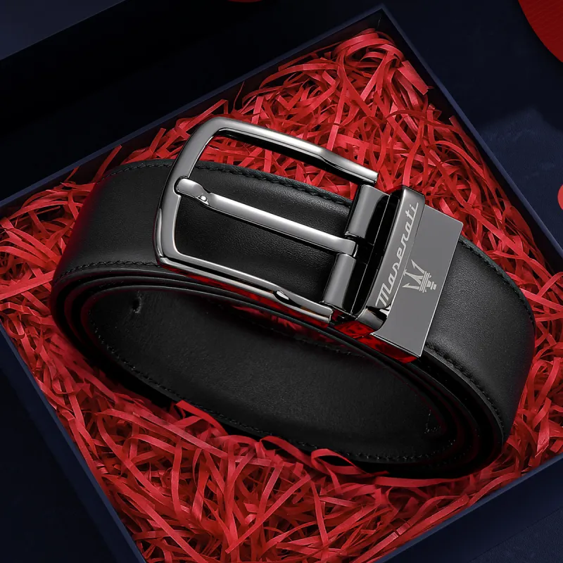 Maserati Cow Leather Belts Men's Black Width 3.4cm-2