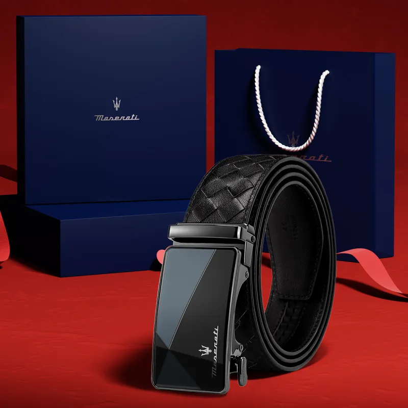 Maserati Cow Leather Belts Men's Black Width 3.5cm-1