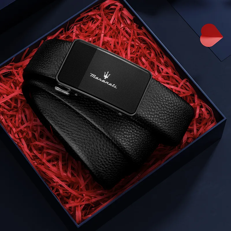 Maserati Top Grain Cow Leather Belt Men's Black Width 3.5cm-3