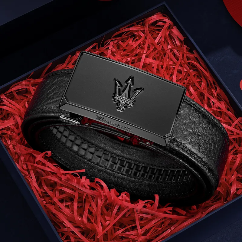Maserati Cow Leather Belts Men's Black Width  3.5cm-2