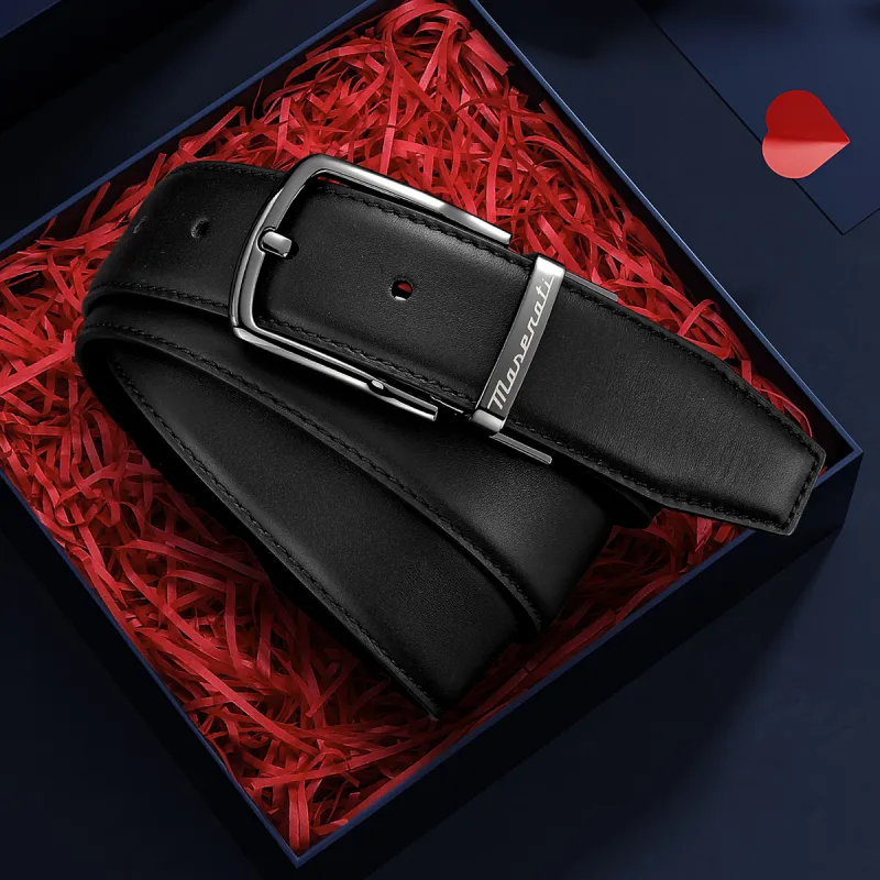 Maserati Cow Leather Belts Men's Black Width 3.4cm-4
