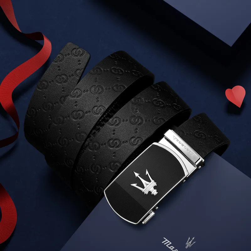 Maserati Cow Leather Belt/Belt Men's Black Width 3.5cm-6