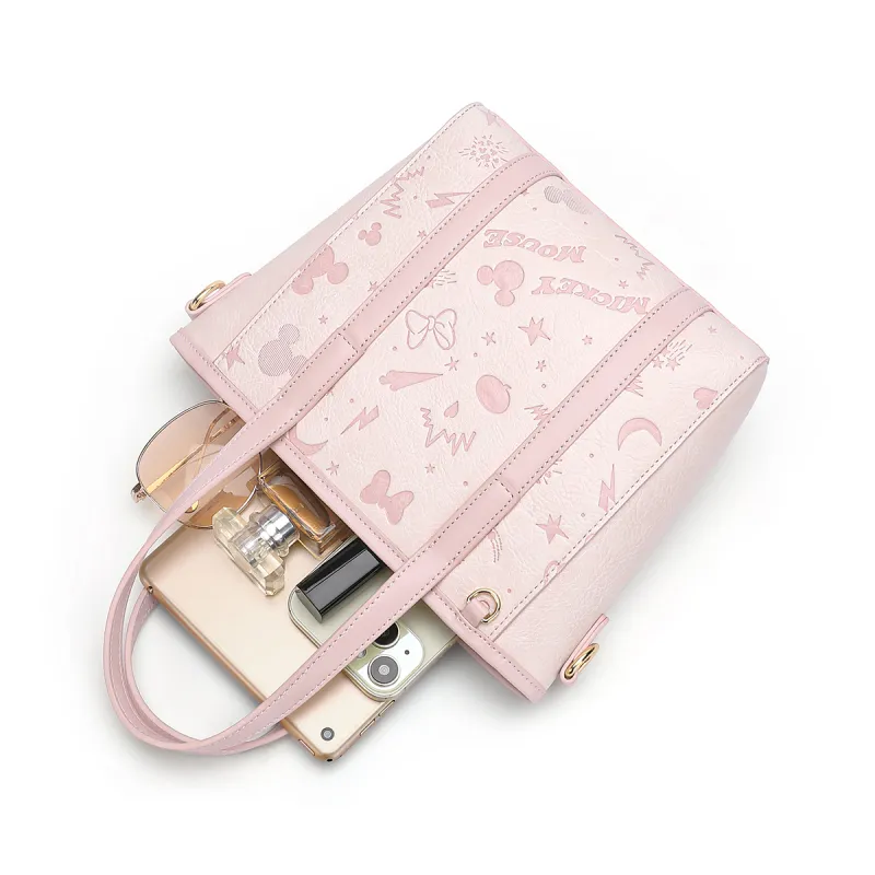 Disney Mickey Series PU Tote Bag, Crossbody Bag, Shopping Bag, Shoulder Bag, Handbag Regular Women's Pink/Ecru-6