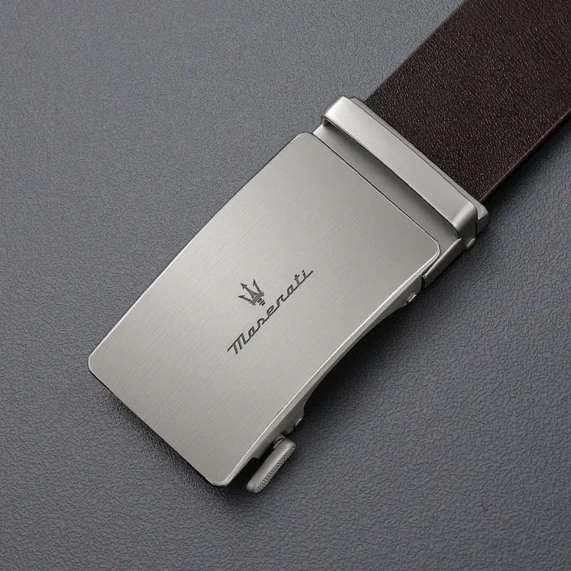 Maserati Cow Split Leather Belts Men's Coffee Width  3.5cm-4