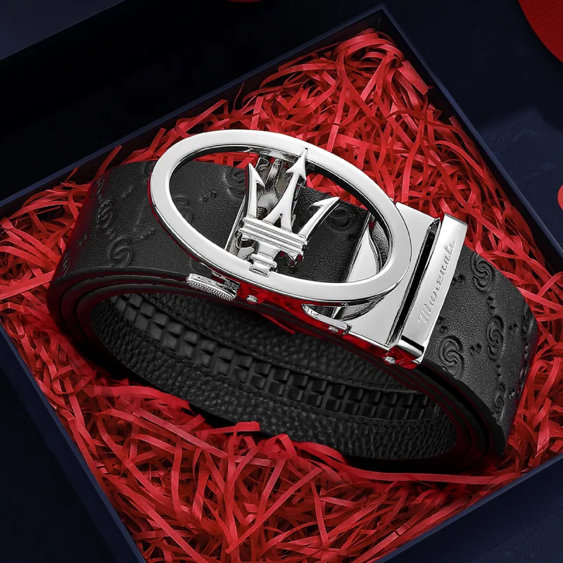 Maserati Cow Leather Belt Men's Width 3.5cm-3