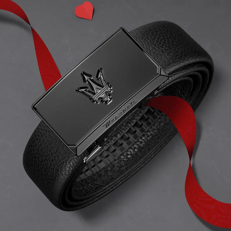 Maserati Cow Leather Belts Men's Black Width  3.5cm-3