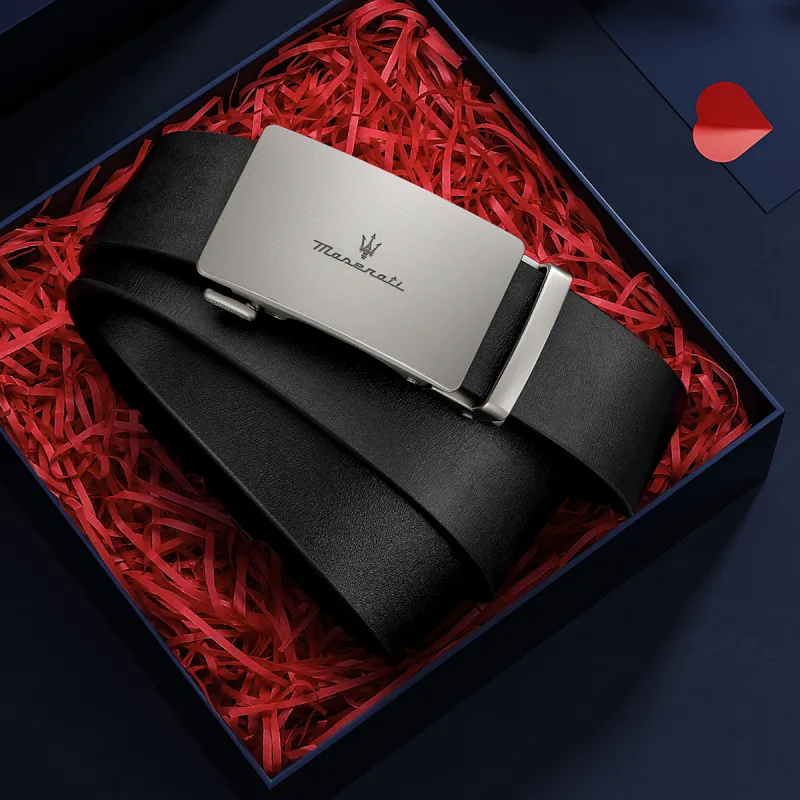 Maserati Cow Split Leather Belts Men's Black 3.5cm-2