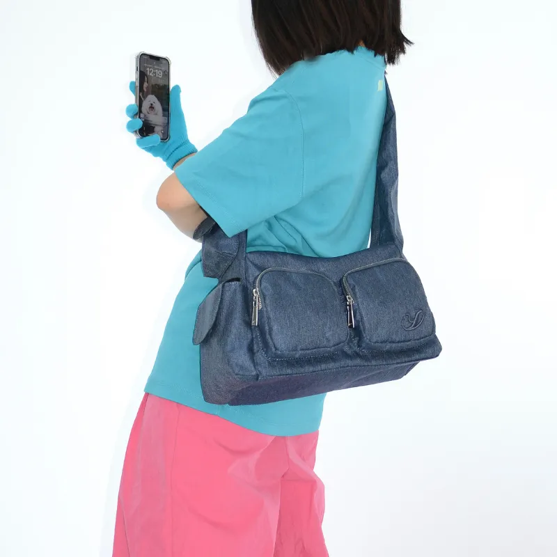 YOOLO Fabric Shoulder Bag, Crossbody Bag, Handbag Medium Size Women's Denim Blue-3