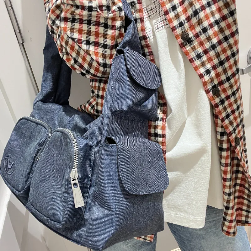 YOOLO Fabric Shoulder Bag, Crossbody Bag, Handbag Medium Size Women's Denim Blue-4