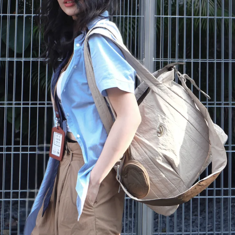 YOOLO Fabric Handbag, Shoulder Bag Women's Khaki Brown-3