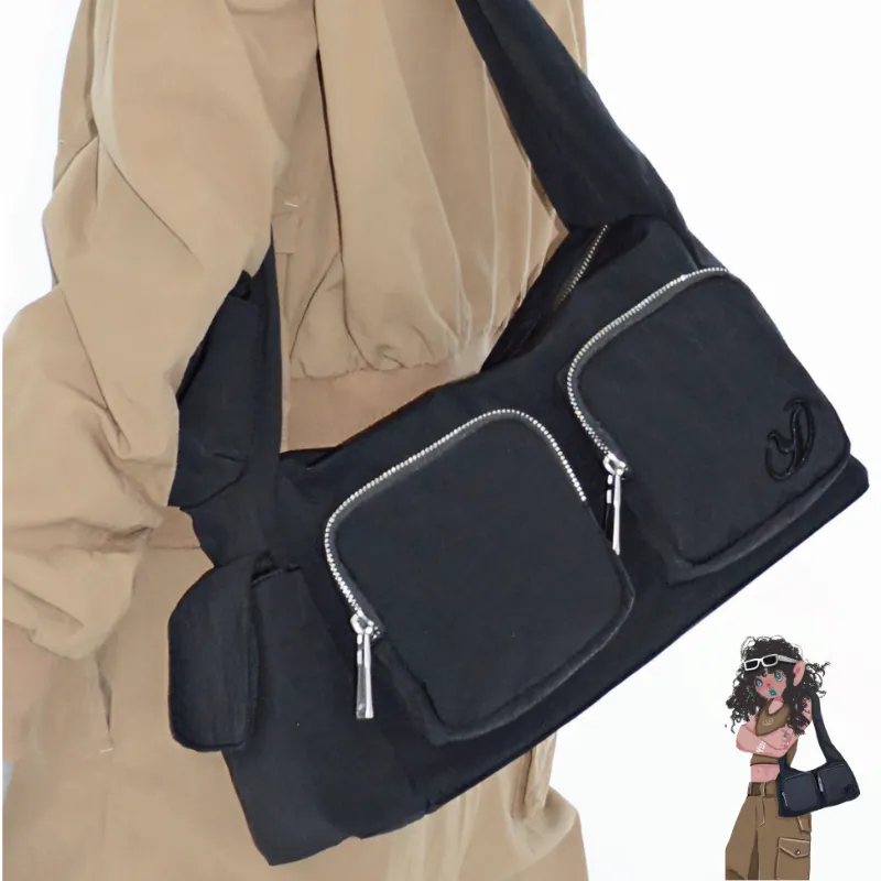 YOOLO Fabric Shoulder Bag Handbag Medium Size Women's Black-2