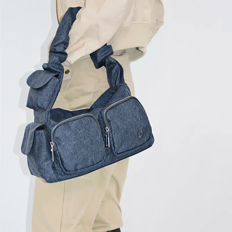 YOOLO Fabric Shoulder Bag, Crossbody Bag, Handbag Medium Size Women's Denim Blue-1